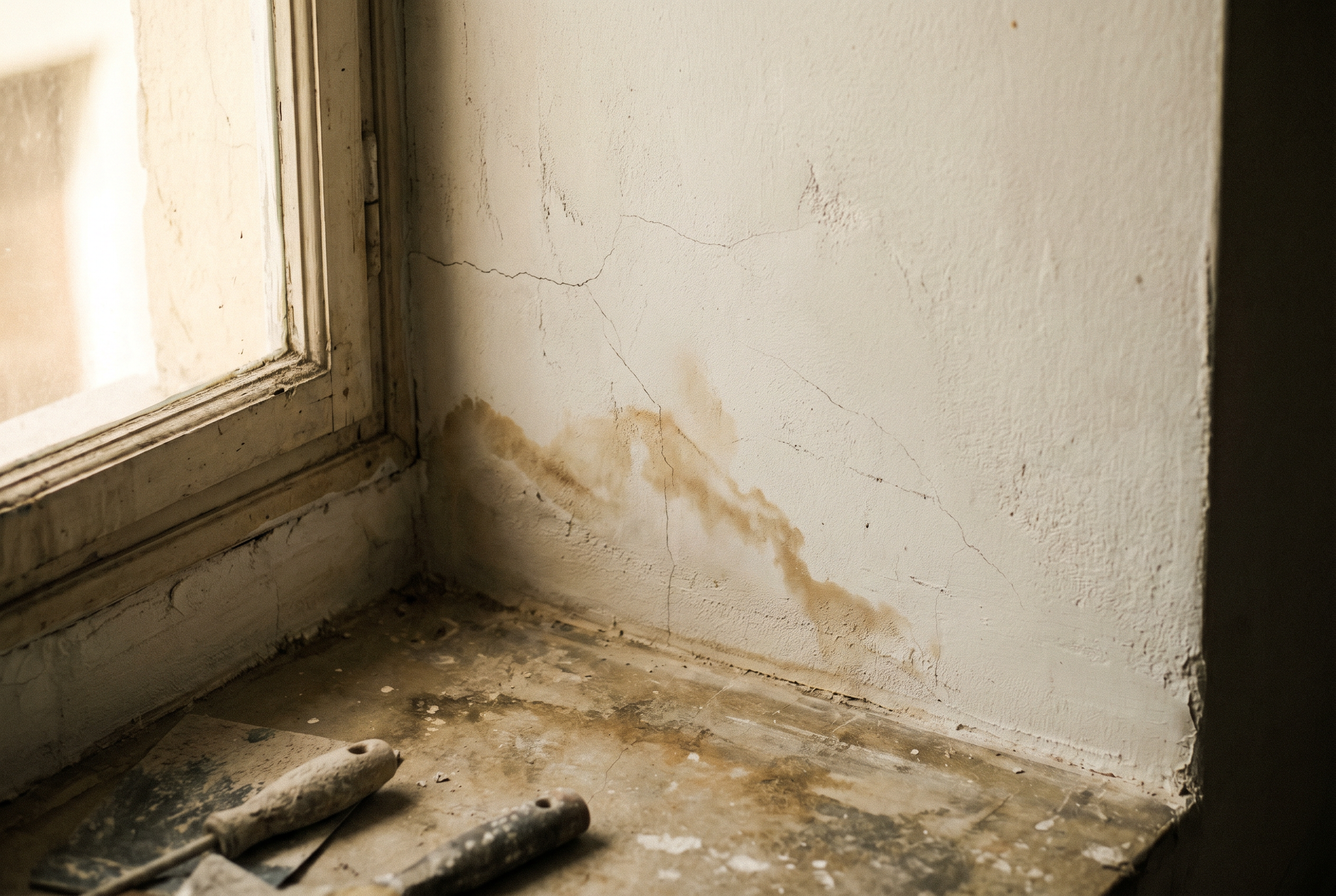 Damp and cracks in a Greek property wall