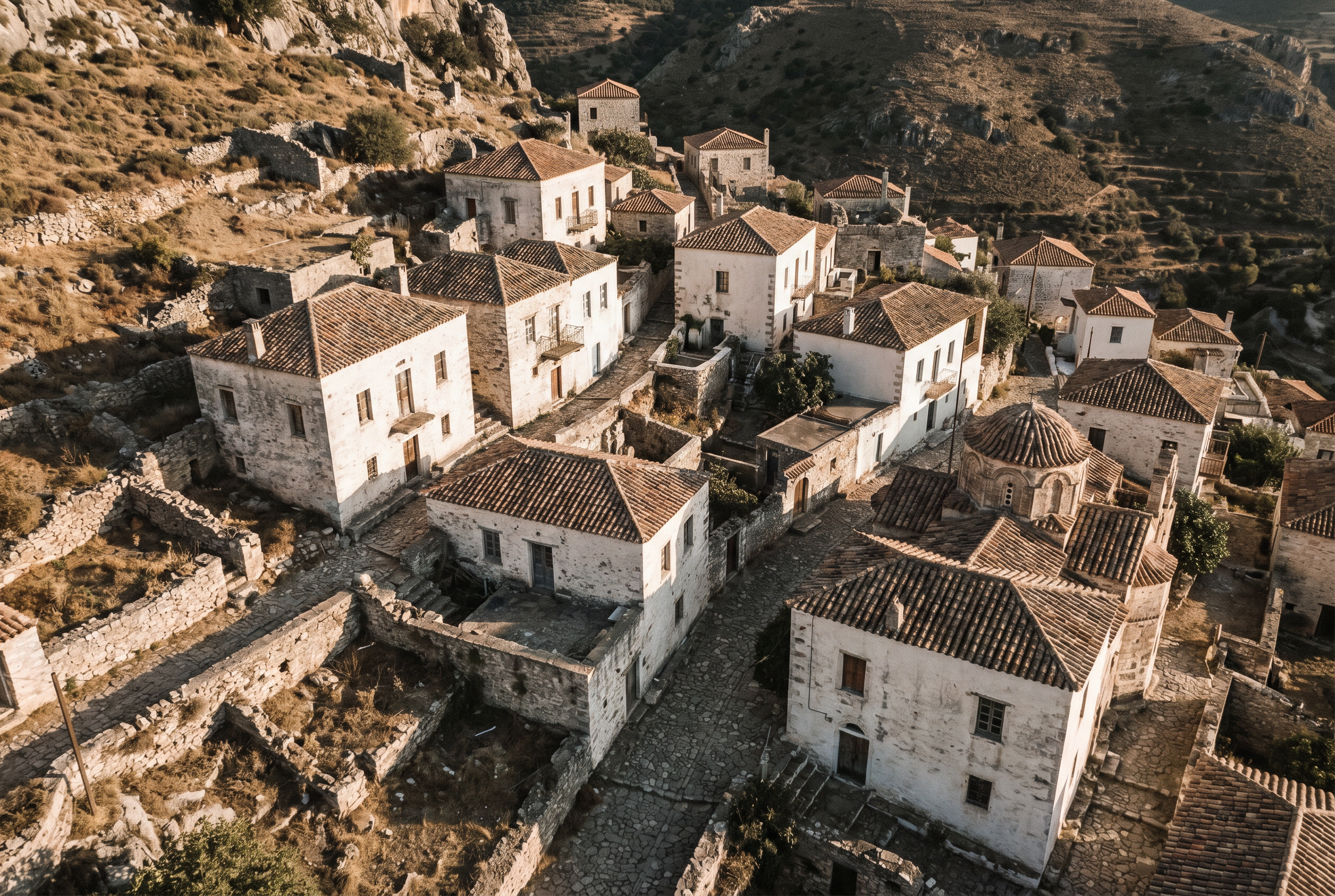Traditional Greek village aerial view
