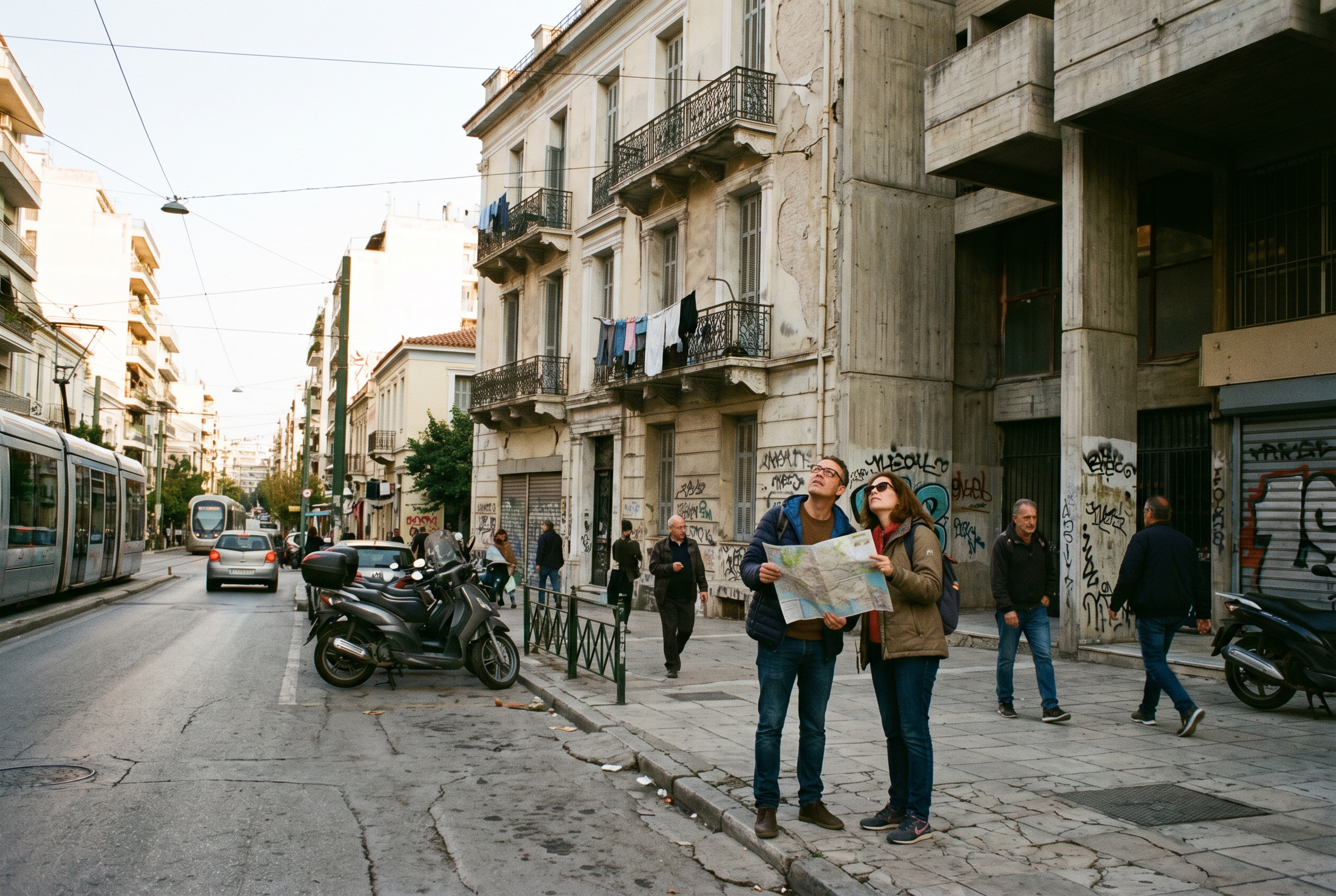 Athens cityscape versus Greek island village